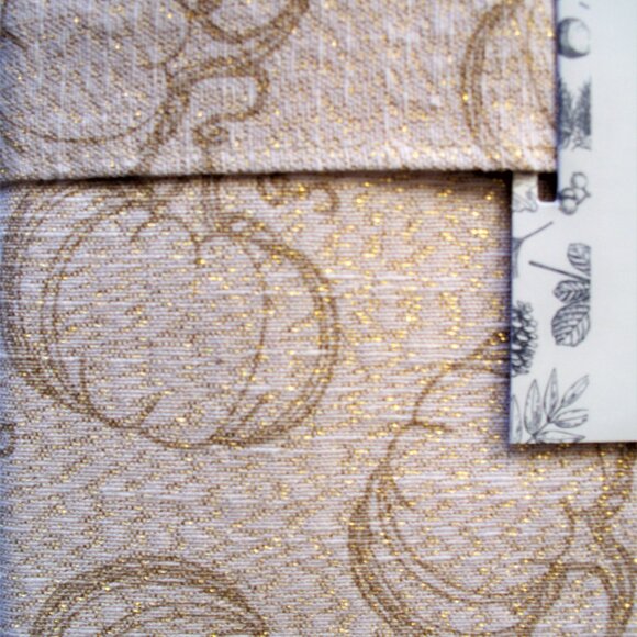 Envogue Harvest Fabric Tablecloth 70 in Round Cotton Lurex Gold Metallic Accents - Picture 3 of 4